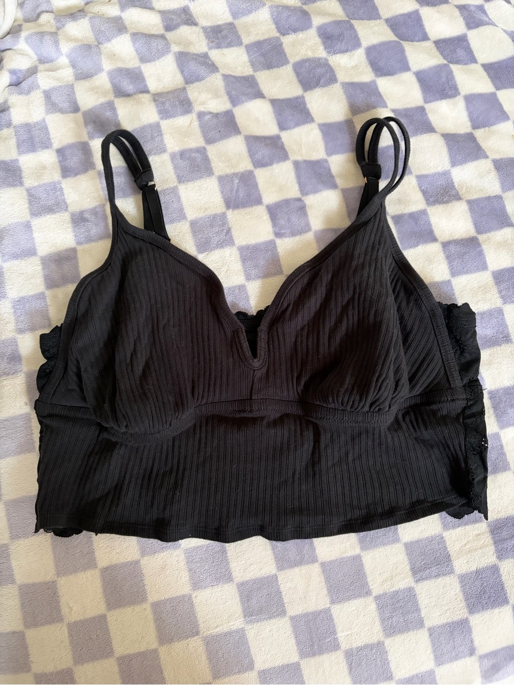 aerie Black Ribbed Longline Bralette